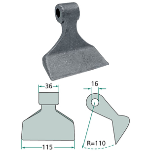 Kladivo mulčovače o šířce 115 mm s montážní dírou 16 mm pro mulčovače Nobili