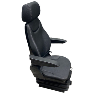 Mechanicky odpružené sedadlo s vyšším opěradlem a loketními opěrky pro stavební stroje 