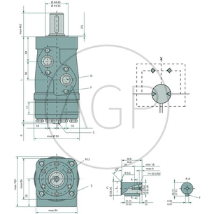 Danfoss hydr. motor OMS 160 s ozubenou hřídelí 1 1/4 se zpětným ventilem