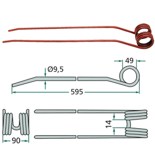 Shrnovací pero o celkové délce 595 mm pro shrnovače Claas Liner