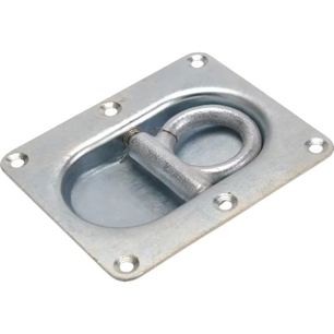 Pozinkovaná zapuštěná kotvící miska o rozměru 150 × 125 mm s vratnou pružinou na oku