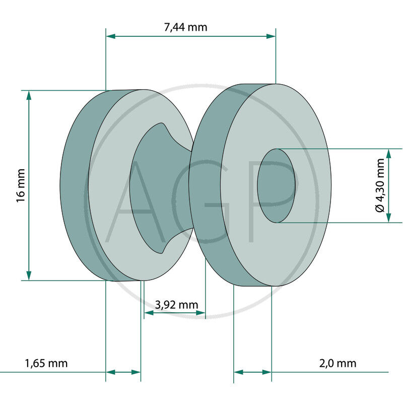 Závit oka o délce 7,44 mm a vnějším průměru 16 mm
