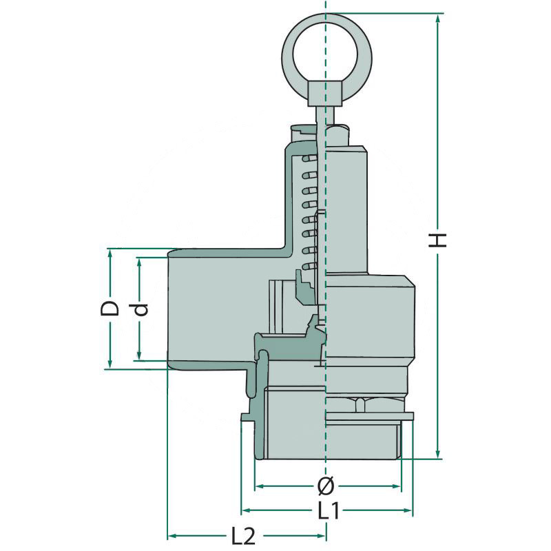 Pojistný mosazný ventil MZ se závitem 1 1/2 pro fekální vozy s připojením pro hadici o vnitřním průměru 44 mm