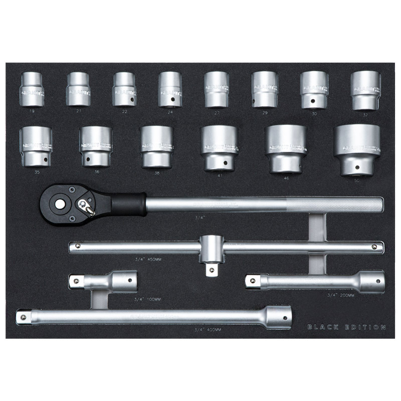 Sada nástrčných klíčů 3/4 metrická v sadě 19 ks s vložkou do dílenského vozíku