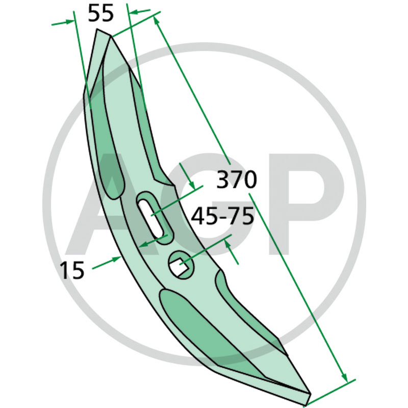 Hrot kultivátoru 370 x 55 x 15 mm vhodný pro listová pera