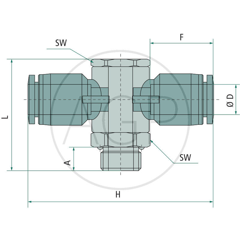 B-TVTEd-8-3/8-KU T-rozdělovač-šroubení