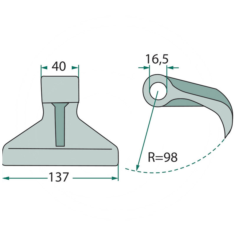 Kladívko k mulčovači o šířce kladiva 137 mm pro mulčovače Samasz, Agritec, Berti, Müthing