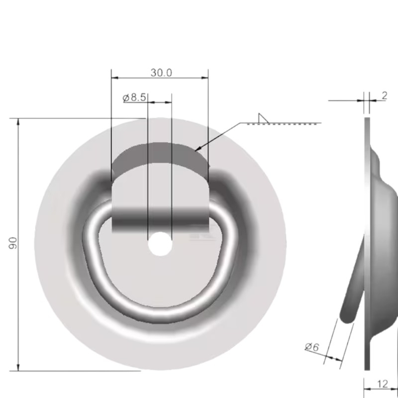 Kotevní oko pozinkované v kulaté zapuštěné misce o průměru 90 mm