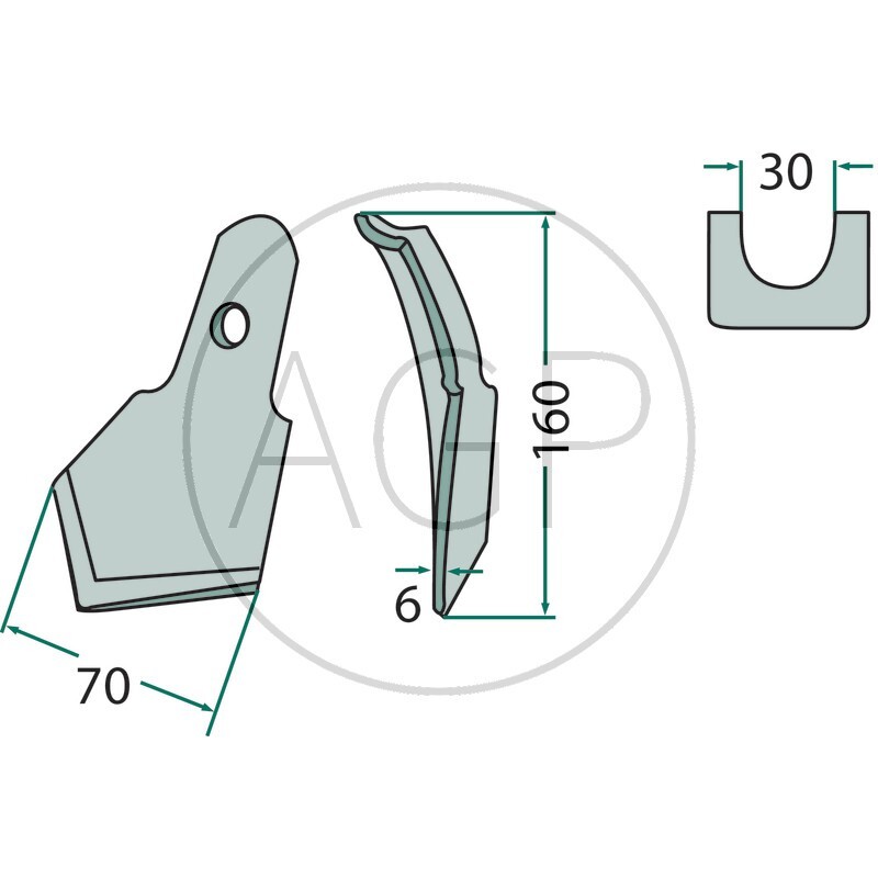 Široký hrot pro pera kultivátoru vhodný pro různé výrobce o tloušťce 6 mm