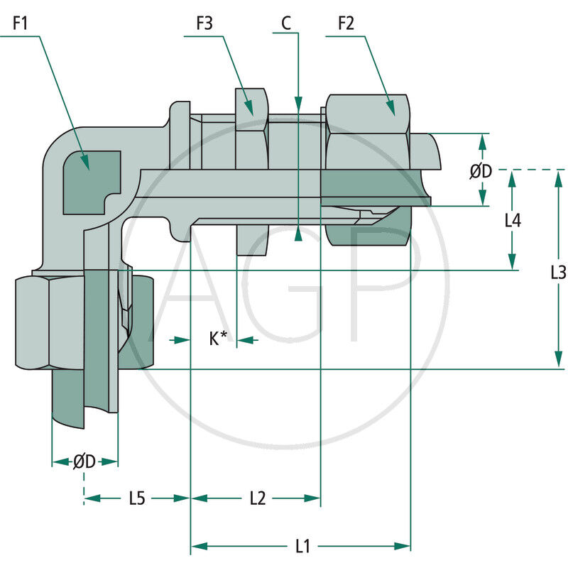 Stauff úhlové přepážkové šroubení se závitem M14 x 1,5 X-SWV 08 L