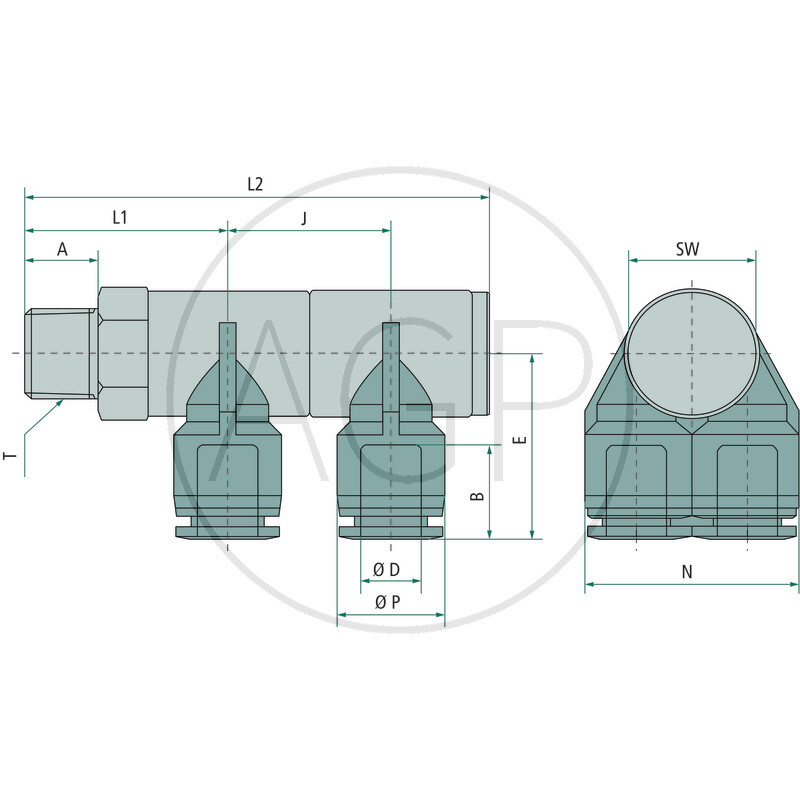 B-YVTEdk2-4-1/8-KU Y-rozdělovač-šroubení