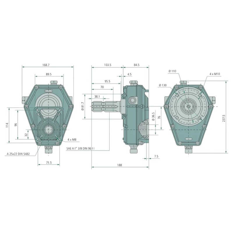 Převodovka o převodu 1:3,8 k hydraulickému čerpadlu GR. 2 s 6 drážkovou hřídelí