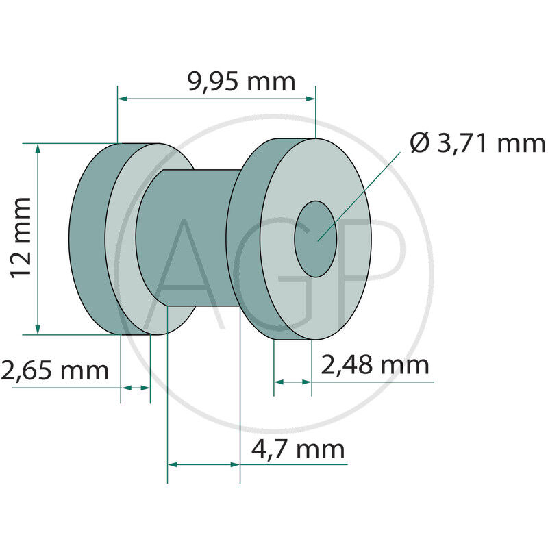 Závit oka o délce 9,95 mm a vnějším průměru 12 mm