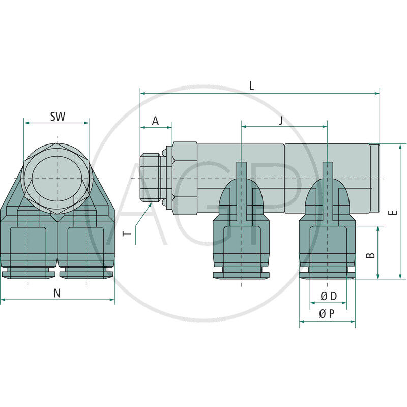 B-YVTEd2-6-1/4-KU Y-rozdělovač-šroubení