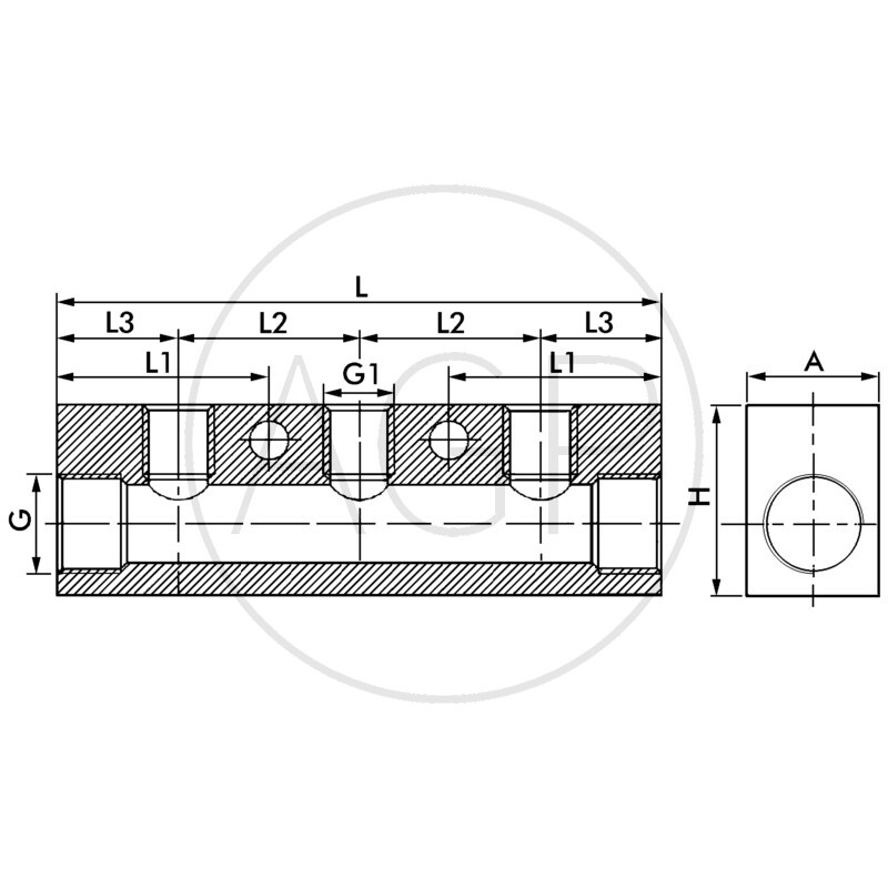 F-VT1-2x3/8-4x1/4-AL-natur Rozdělovací blok