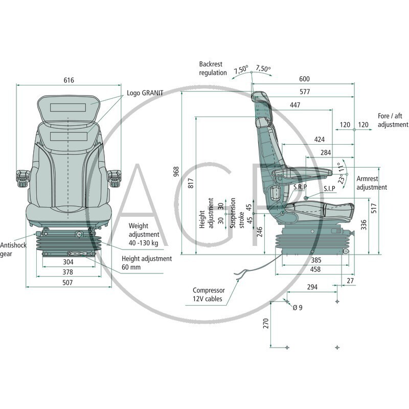 Traktorová sedačka  Super-komfort vzduchové odpružení 12 V