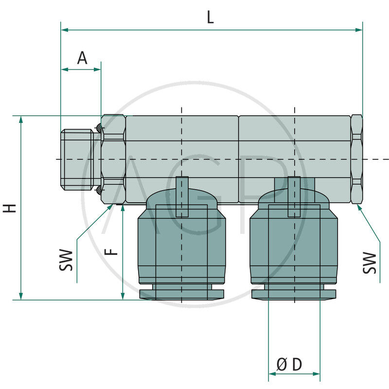 B-WVTEd2-6-3/8-KU Úhlový rozdělovač-šroubení
