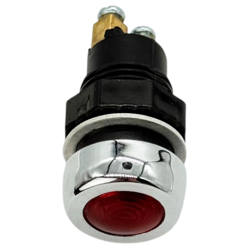 Červená kontrolka s kovovým rámečkem