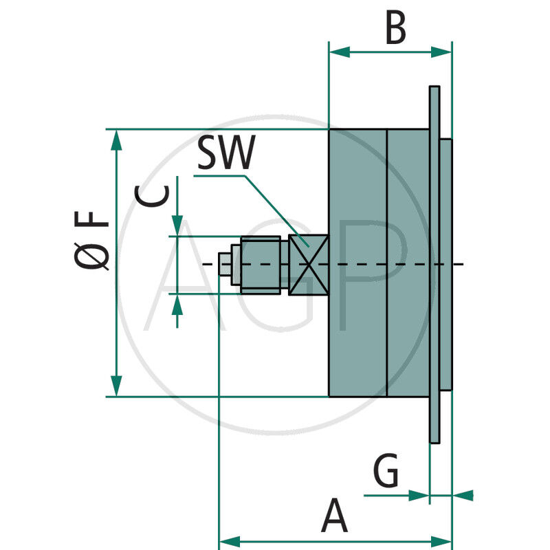 M-FH-40-0/6-1/8-St-bar/psi D=40mm Zadní přípoj