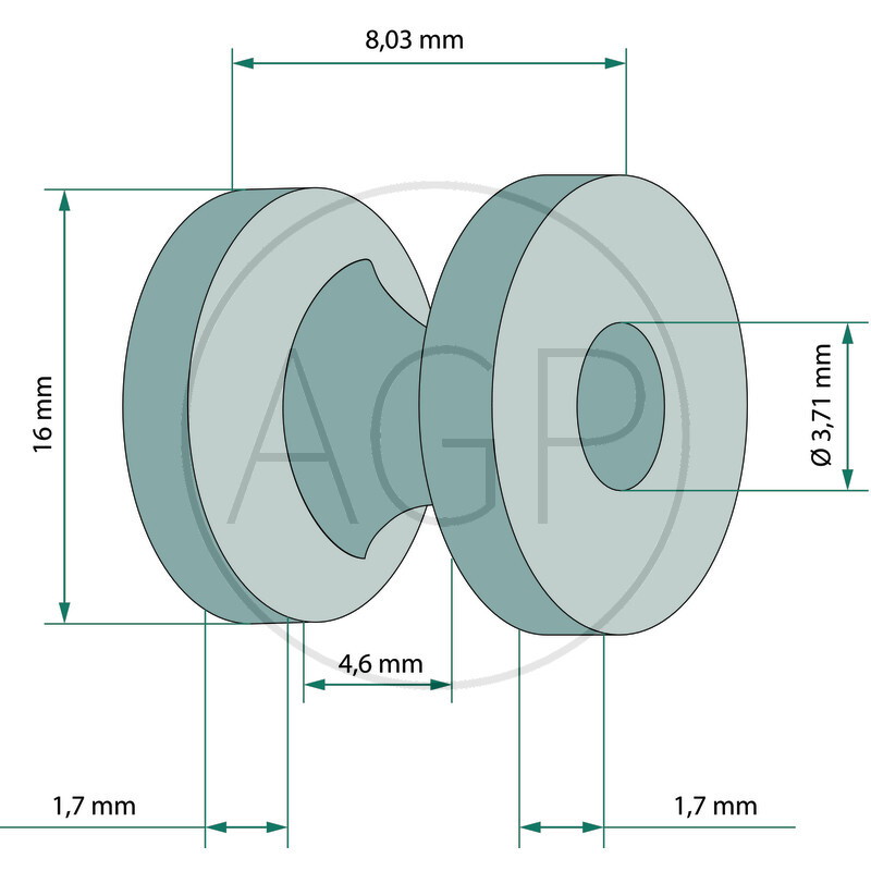 Závit oka o délce 8,03 mm a vnějším průměru 16 mm