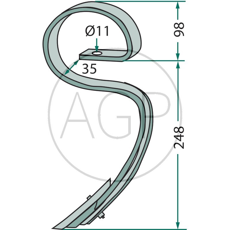 Gare pero kultivátoru zahnuté komplet s hrotem 25 x 8 mm