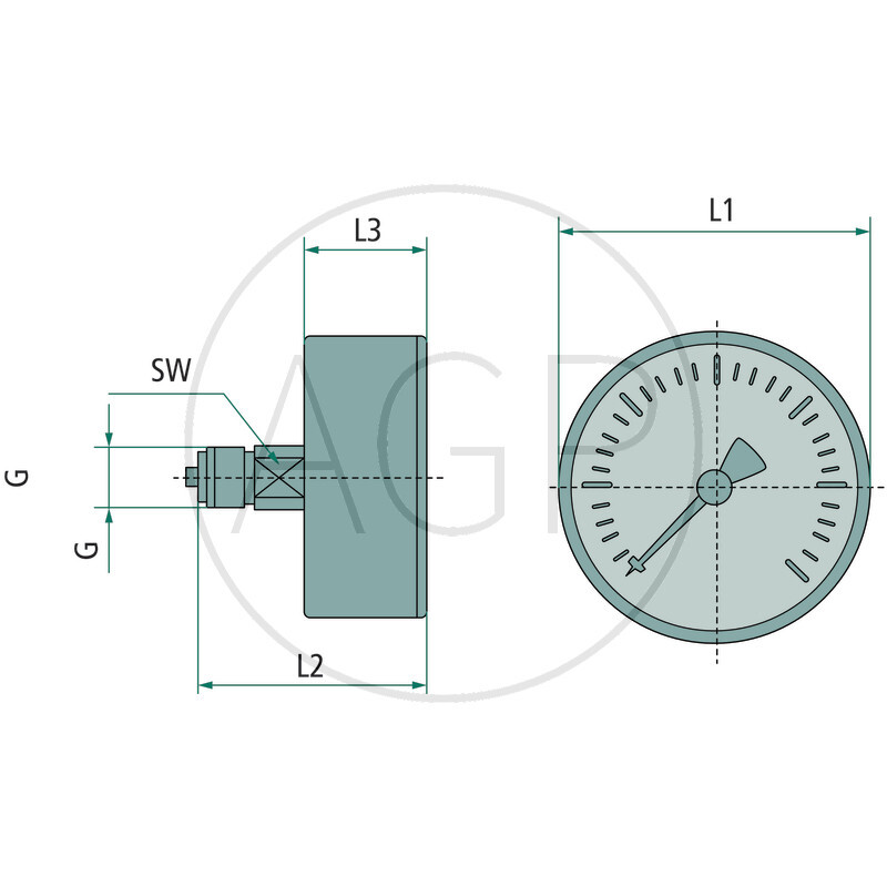 M-SH-50-0/6-1/4-KU-bar/psi Trubkový pružinový manometr