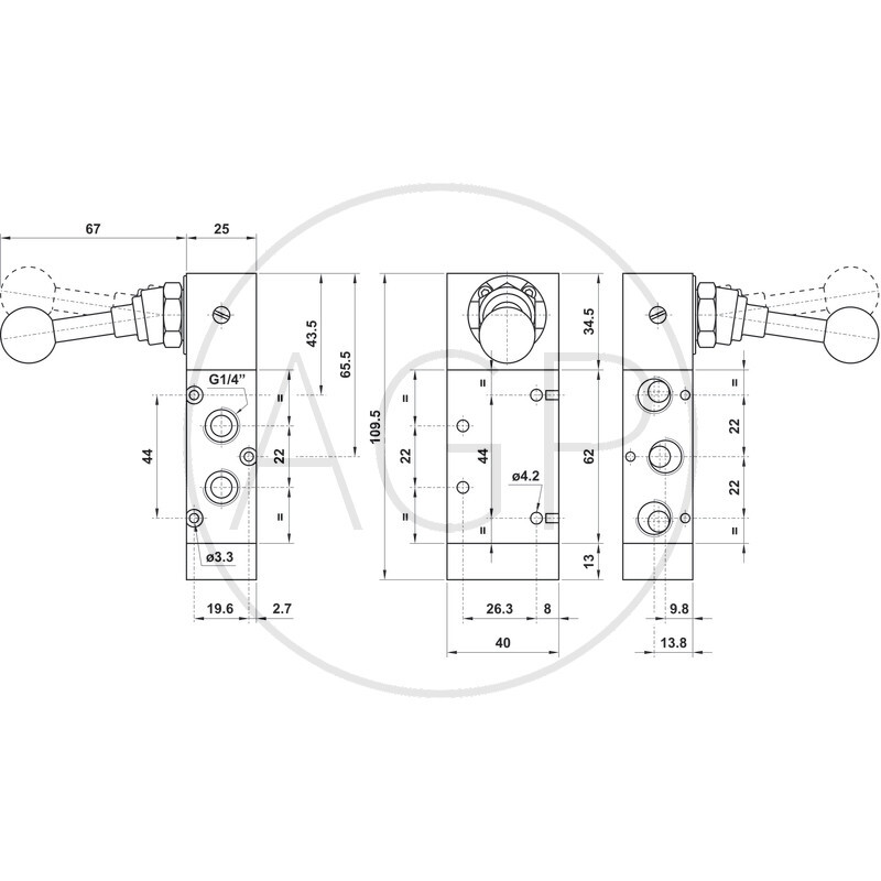 VAZ-HHF520-1/4 5/2 ventil s ruční pákou