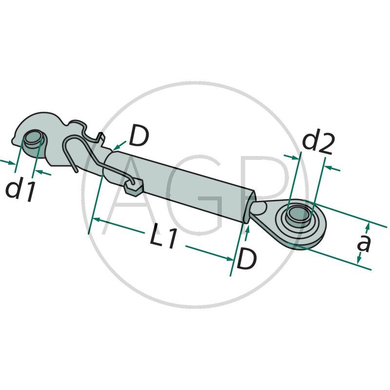 Třetí bod vhodný pro John Deere kat. 3-3 pracovní délka 530 - 725 mm a závit M36 x 4 mm