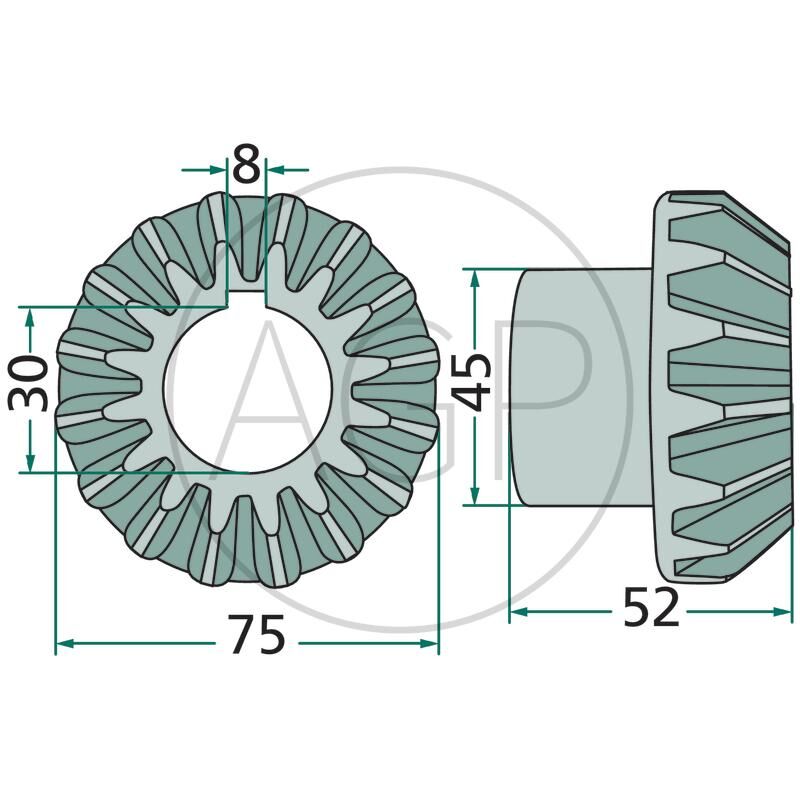 Kuželové ozubené kolo, 16 zubů, vhodné pro Deutz-Fahr, Pöttinger, na série KH, KS, KU, ZK