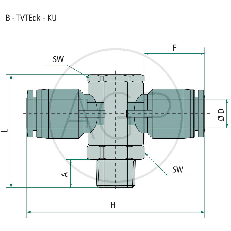 B-TVTEdk-6-1/4-KU T-rozdělovač-šroubení
