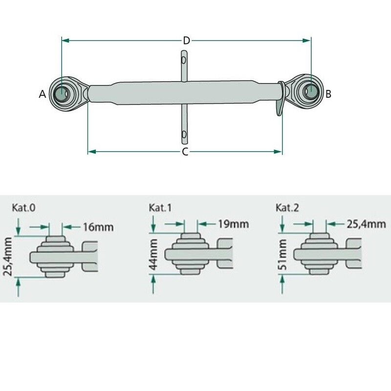 Standartní traktorový třetí bod o délce 620-480 mm se závitem M27 x 3 mm