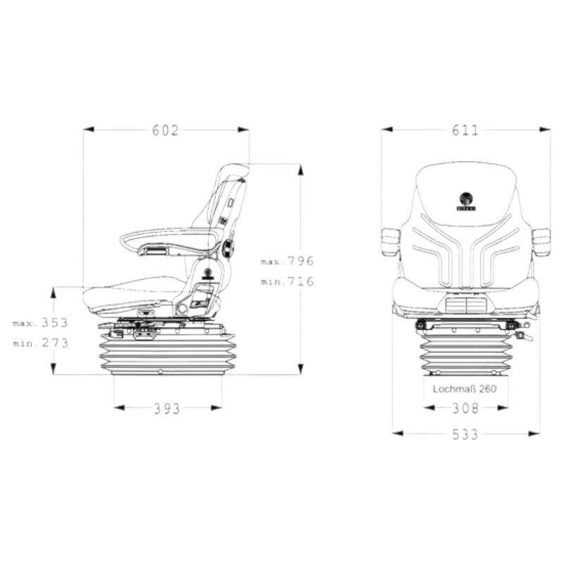 Vzduchem odpružené sedadlo GRAMMER Maximo Professional MSG95AL/731 – 12 V