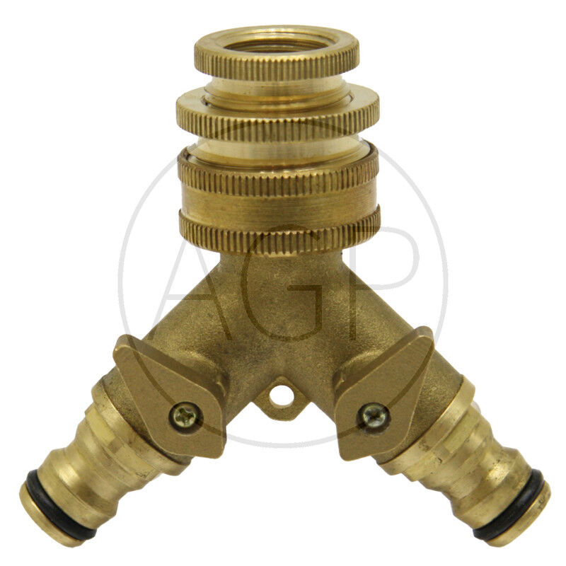 Mosazný hadicový 3-cestný ventil pro připojení 2 zahradních hadic ke kohoutu 3/4