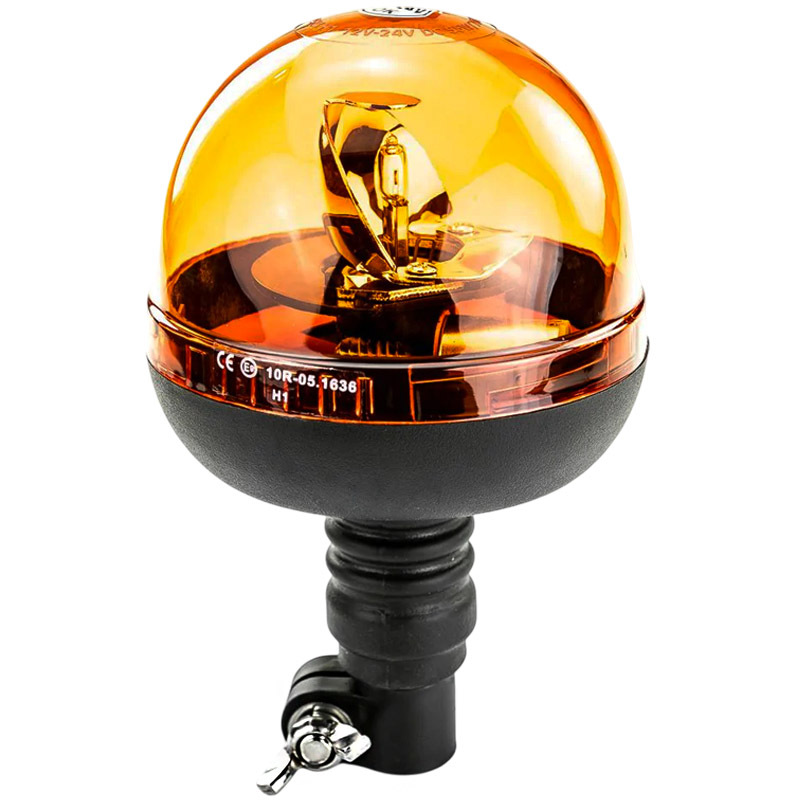 Halogenový maják 12–24 V s pružnou nohou a montáží na nástrčnou trubku