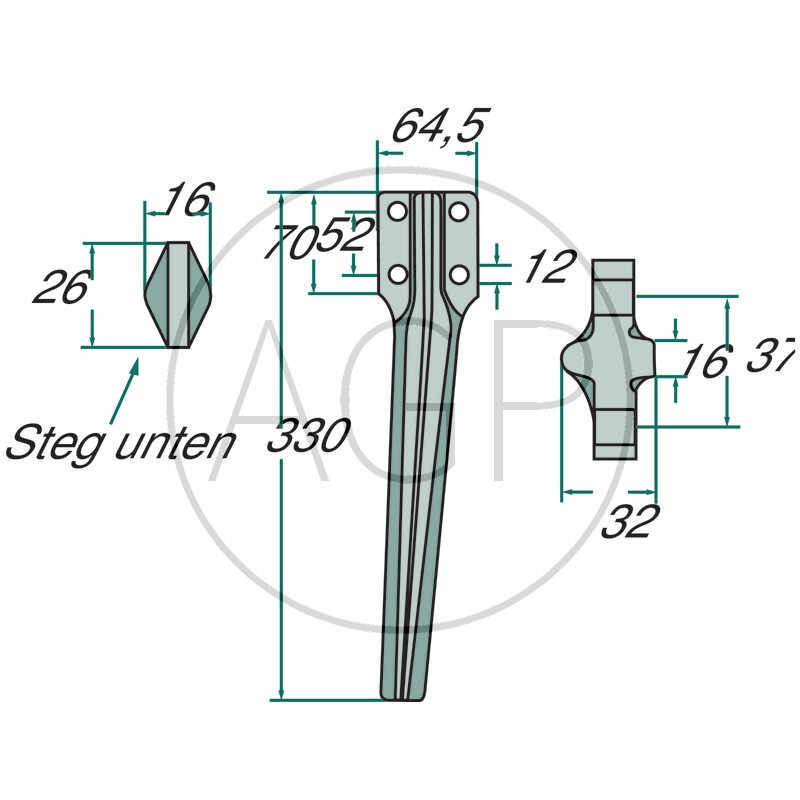 Pravý hřeb do rotačních bran o délce 330 mm vhodný pro Eberhardt