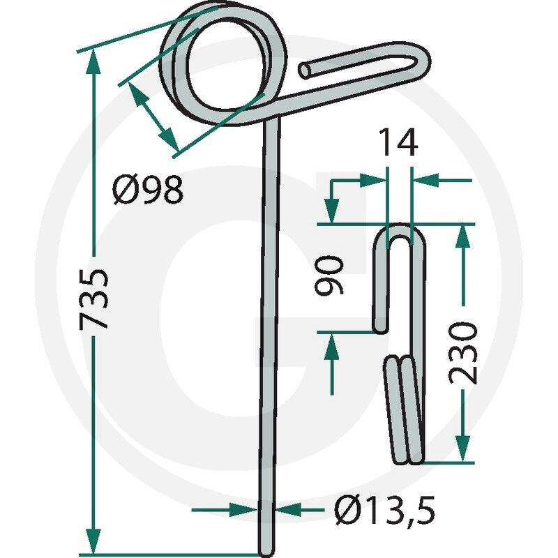 Pružné pero 735 mm vhodné pro Köckerling