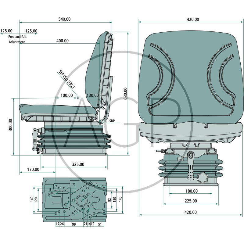 Mechanicky odpružené sedadlo s hmotností od 50 do 130 kg