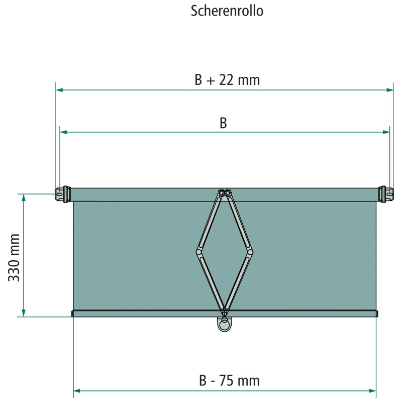 Stínící roleta o šířce 700 mm a výšce 330 mm v průhledném provedení k ochraně proti slunci do kabiny