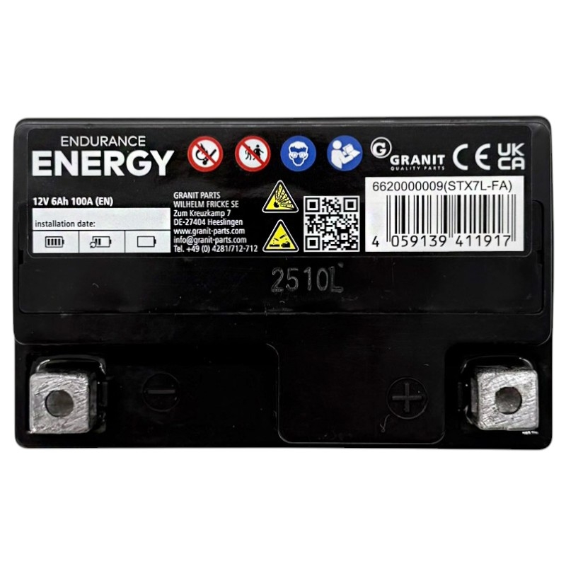 AGM baterie 12V kapacita 6Ah ENDURANCE ENERGY se startovacím proudem 100 A