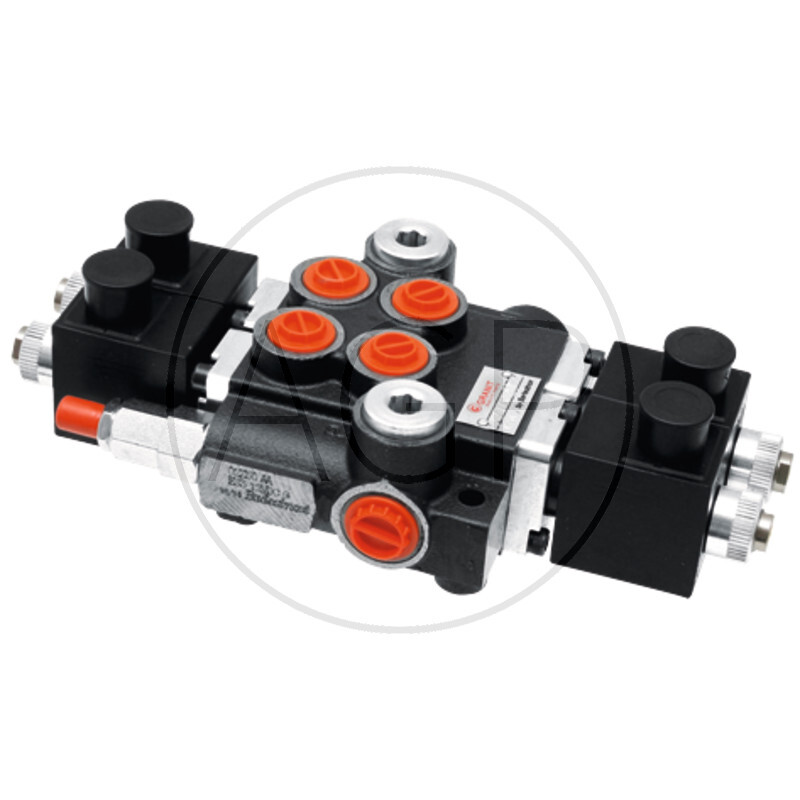 Hydraulický rozvaděč 40 L 12V 2x dvoučinný (A-B uzavřený) elektricky ovládaný.