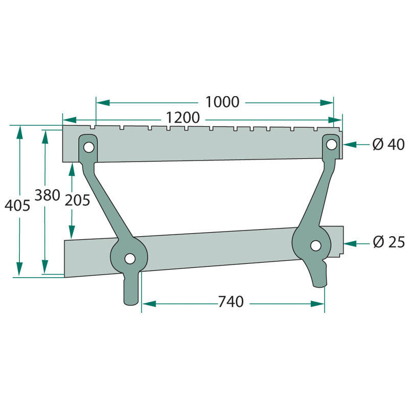 Paletizační deska ISO2 FEM2 o rozteči 405 mm a šířce 1200 mm s euro upínáním