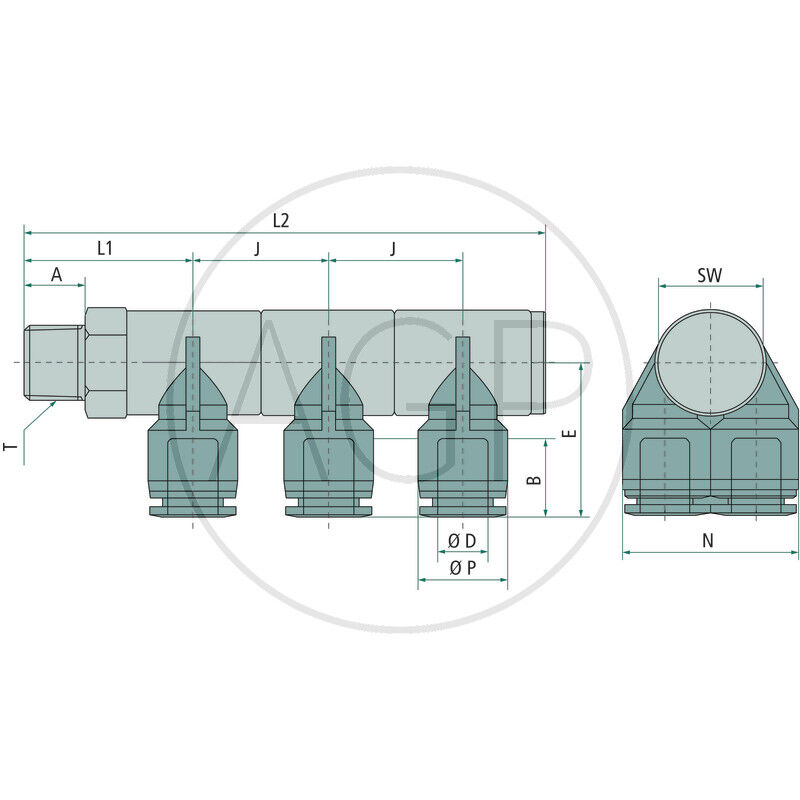 B-YVTEdk3-6-1/4-KU Y-rozdělovač-šroubení