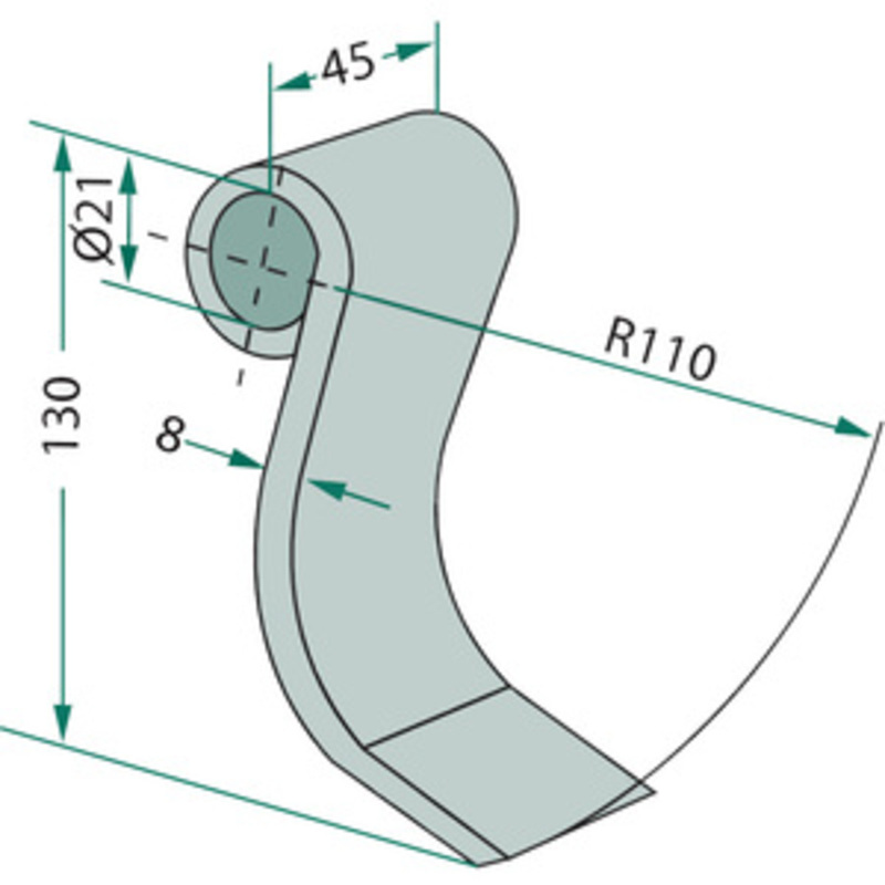Nůž mulčovače vhodný pro Spearhead o délce 130 mm a šířce 45 mm