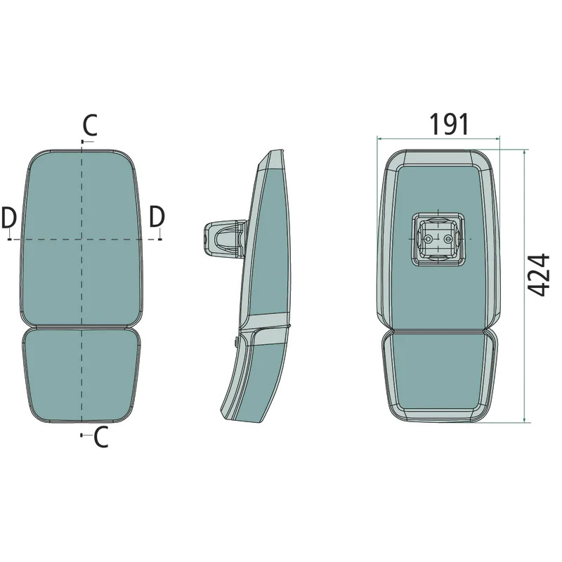 Zrcátko dvojdílné pro traktory John Deere pro 6 řadu na pravou stranu