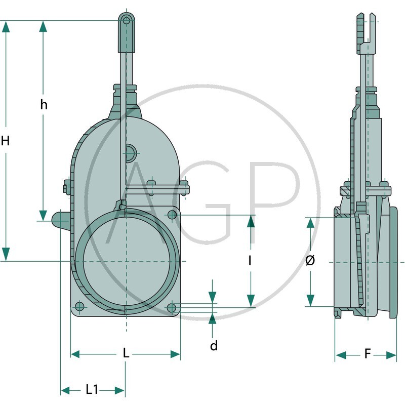 Šoupě MZ 5 o průměru 120 mm s 4 děrovou přírubou pro fekální vozy