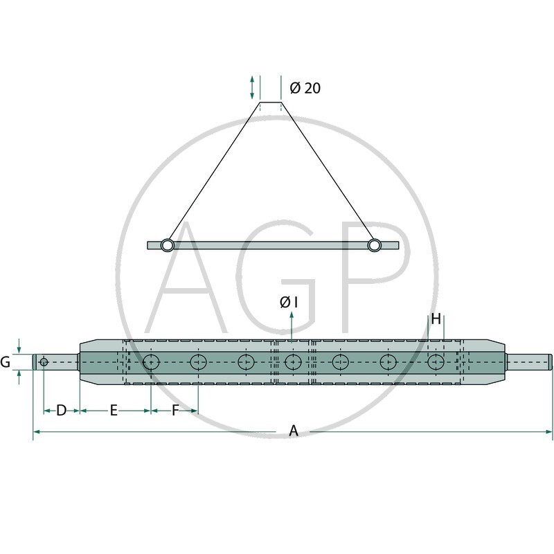 Tažná lišta do tříbodového závěsu traktoru o délce spodní lišty 900 mm a o průměru čepů 28 mm kategorie 2 se 7 otvory