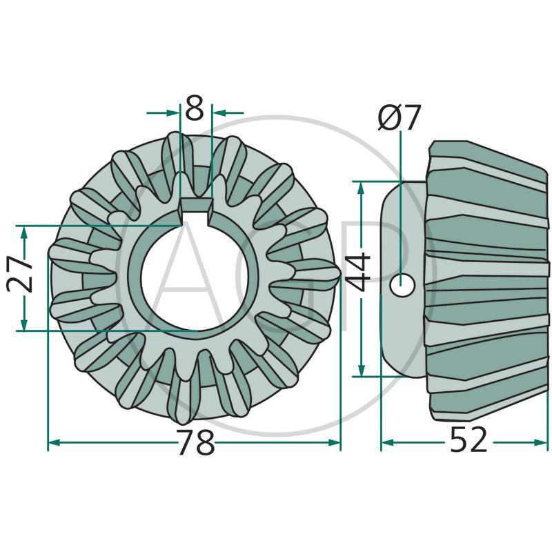 Kuželové ozubené kolo, 16 zubů, vhodné pro Fella, na typy TH 4, 4D, 4DN