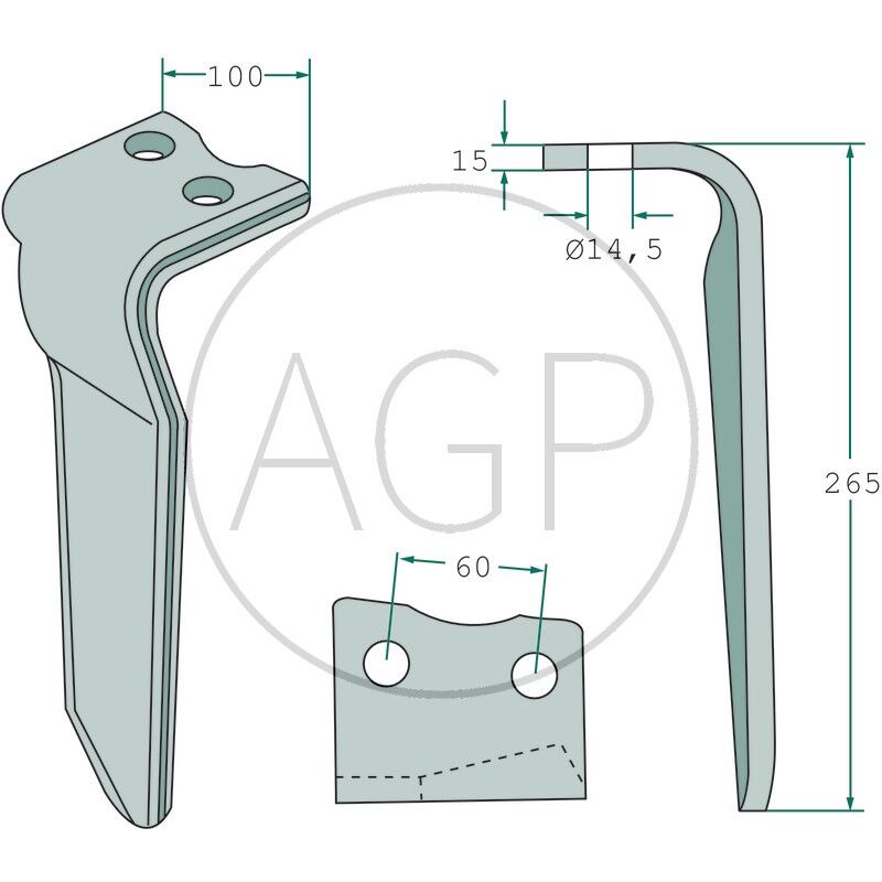 Hřeb do rotačních bran pravý levotočivý vhodný pro Howard, Remac délka 265 mm