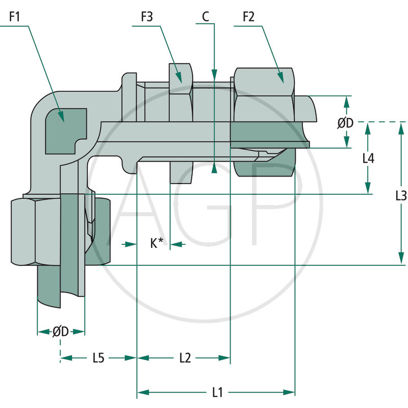 Stauff úhlové přepážkové šroubení se závitem M16 x 1,5 X-SWV 10 L