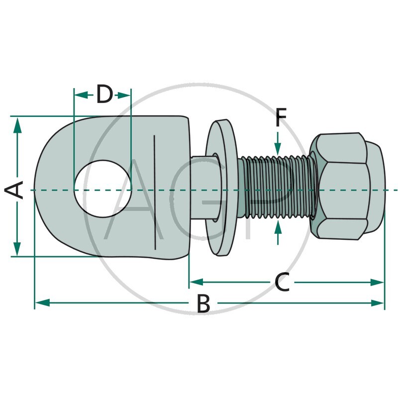 Šroub s okem délka 125 mm závit M20 x 2,5 pro stabilizátor spodního závěsu třetího bodu